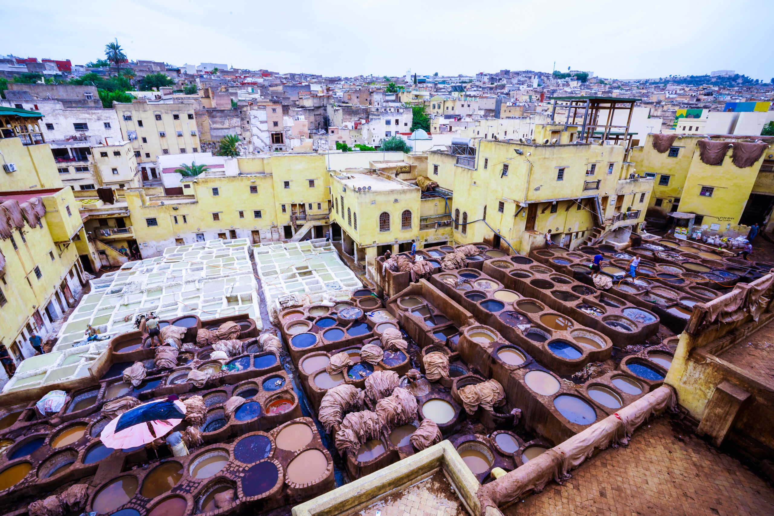 Aerial view of the Chouara Tannery in Fes, Morocco