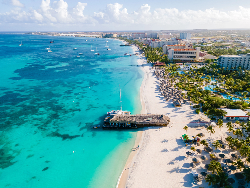 Aerial view of Palm Beach in a hotel zone of Aruba