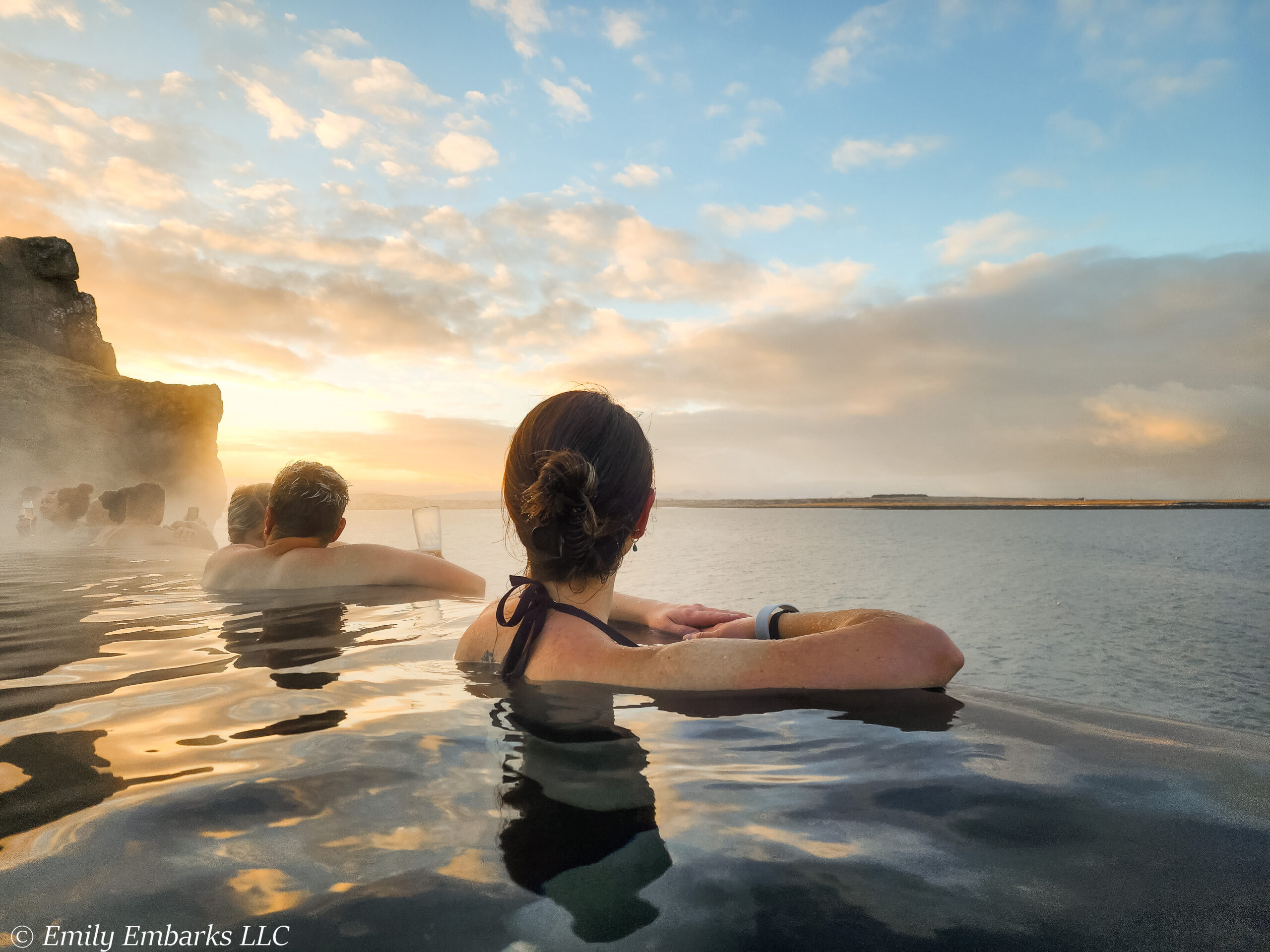 Emily Concannon soaking in the Sky Lagoon in Reykjavik, Iceland