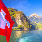 Lake Luzern and town waterfront with Pilatus mountain view in Switzerland