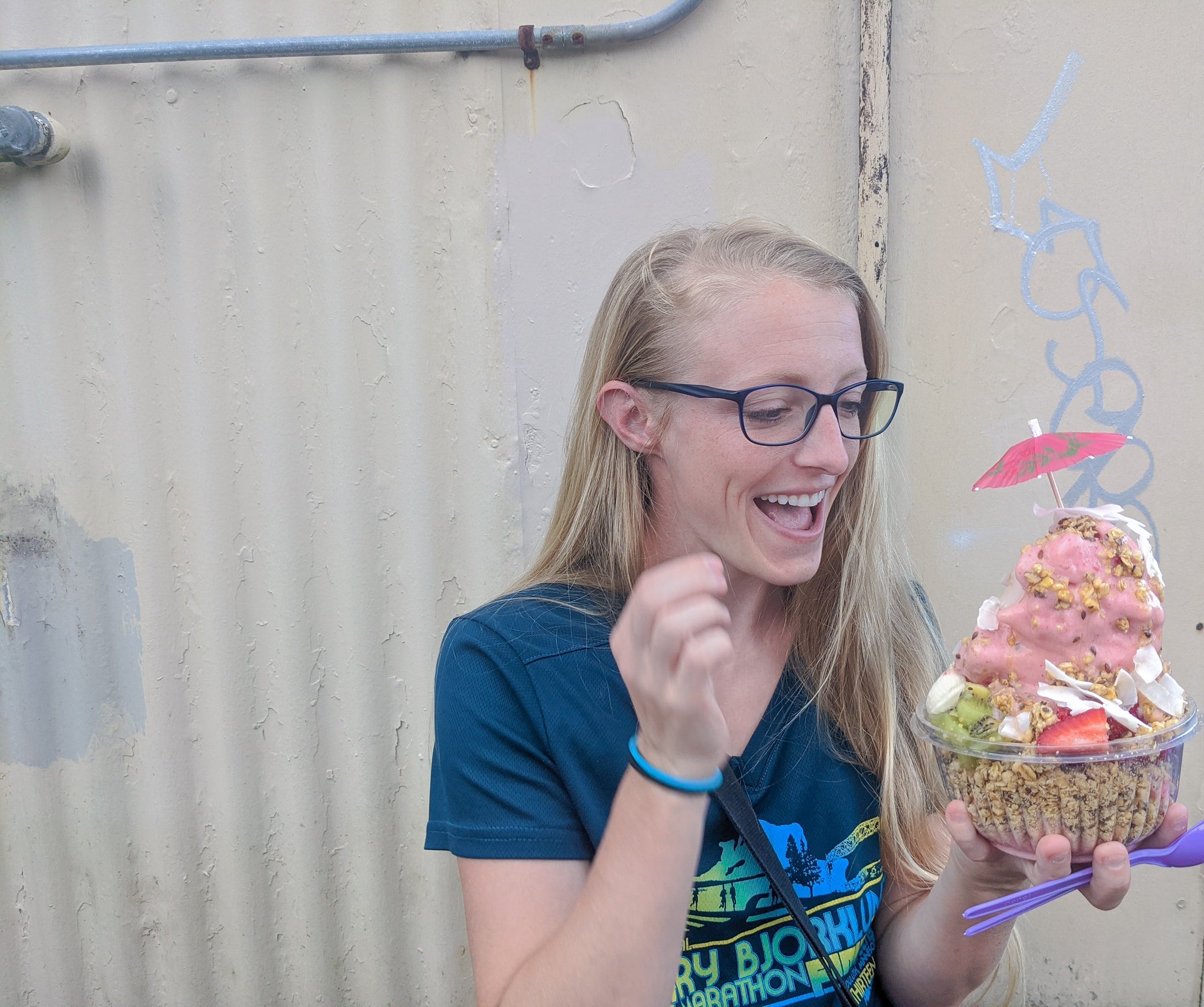 Laura With A Bowl of Ice Cream From Makani's Magical Pineapple Shack In Hilo.