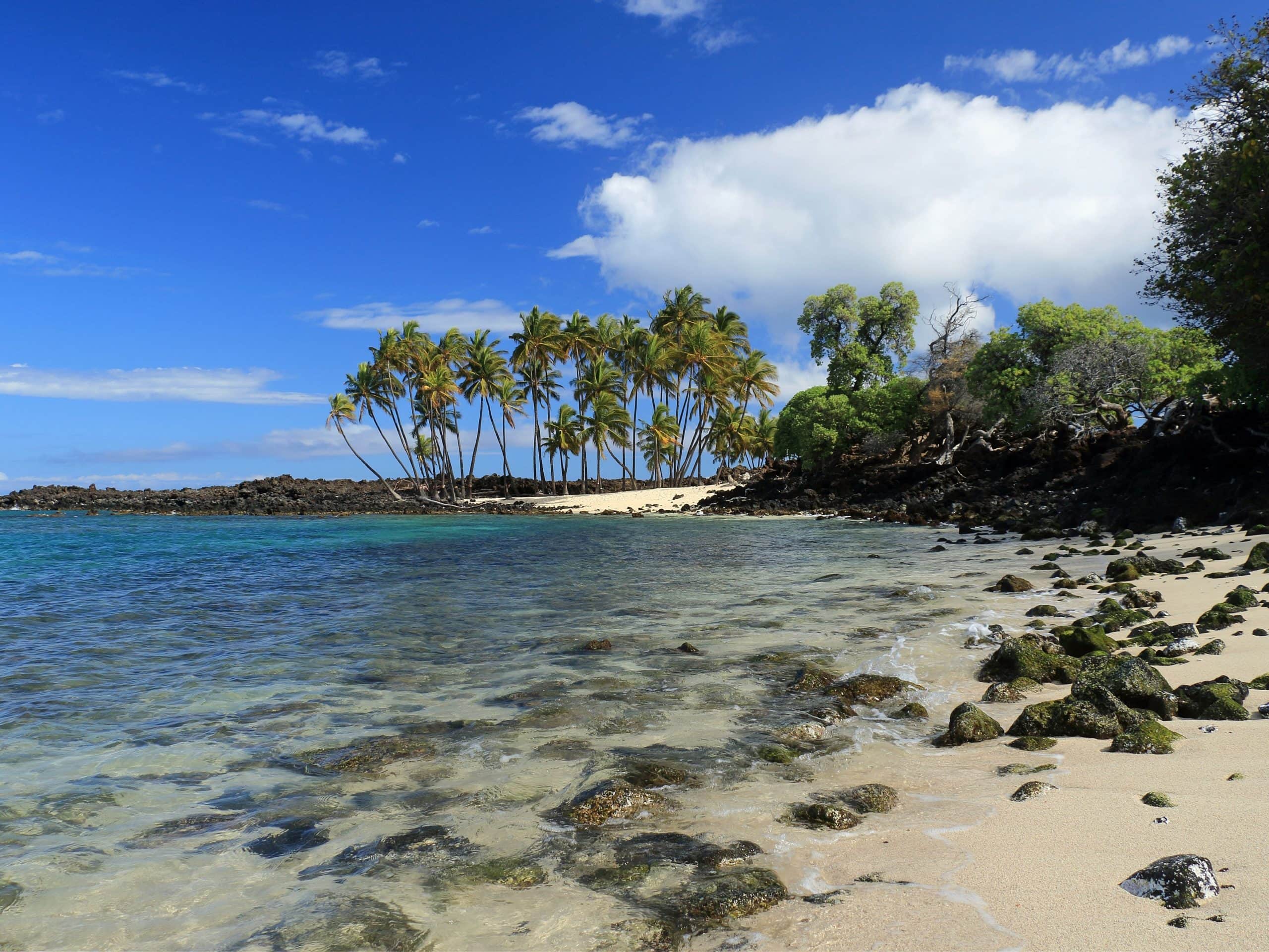 A sunny day at two step beach on the Big Island of Hawaii.